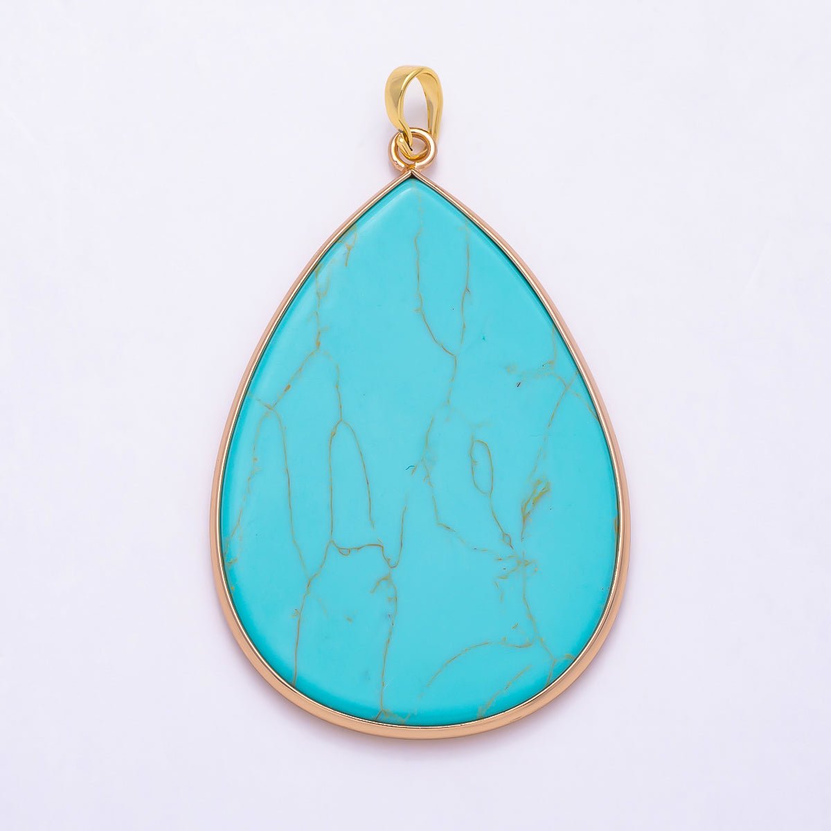 16K Gold Filled 55mm Turquoise Gemstone Teardrop Foil Pendant | Charms-01571 - DLUXCA