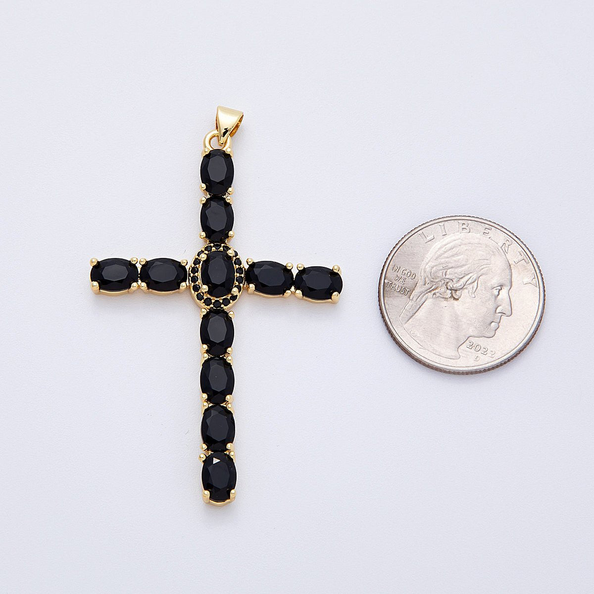 16K Gold Filled 57mm Clear, Black, Multicolor Oval Micro Paved CZ Religious Pendant | Charms - 00159 ~ Charms - 00161 - DLUXCA