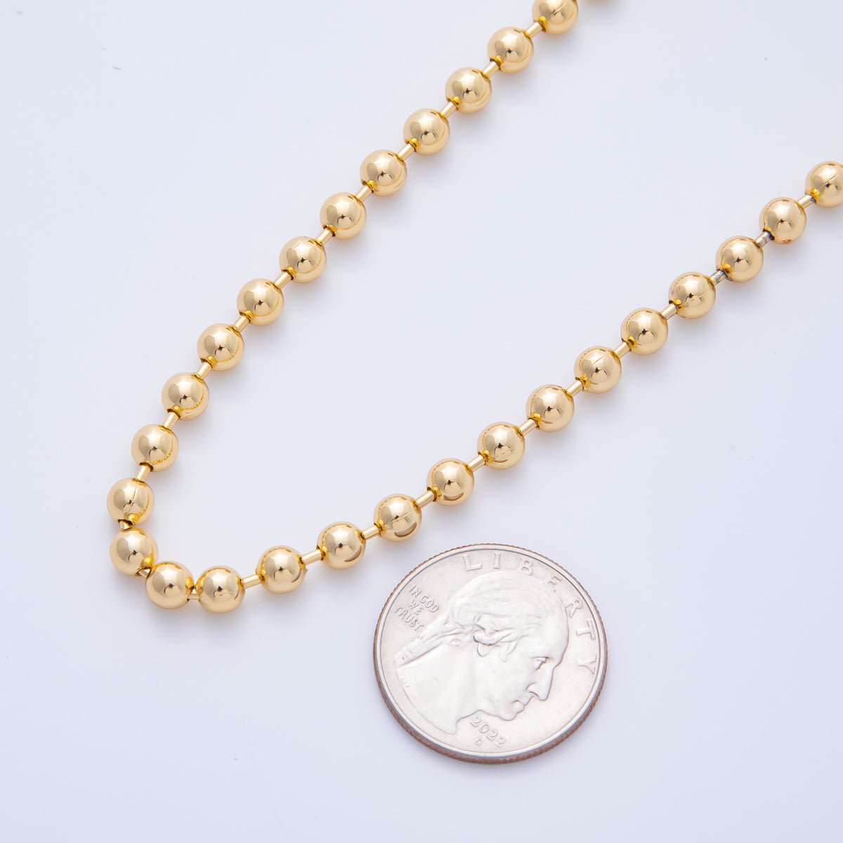 16K Gold Filled 5mm Ball Beads Unfinished Beads Chain by Yard | ROLL - 1688 - DLUXCA