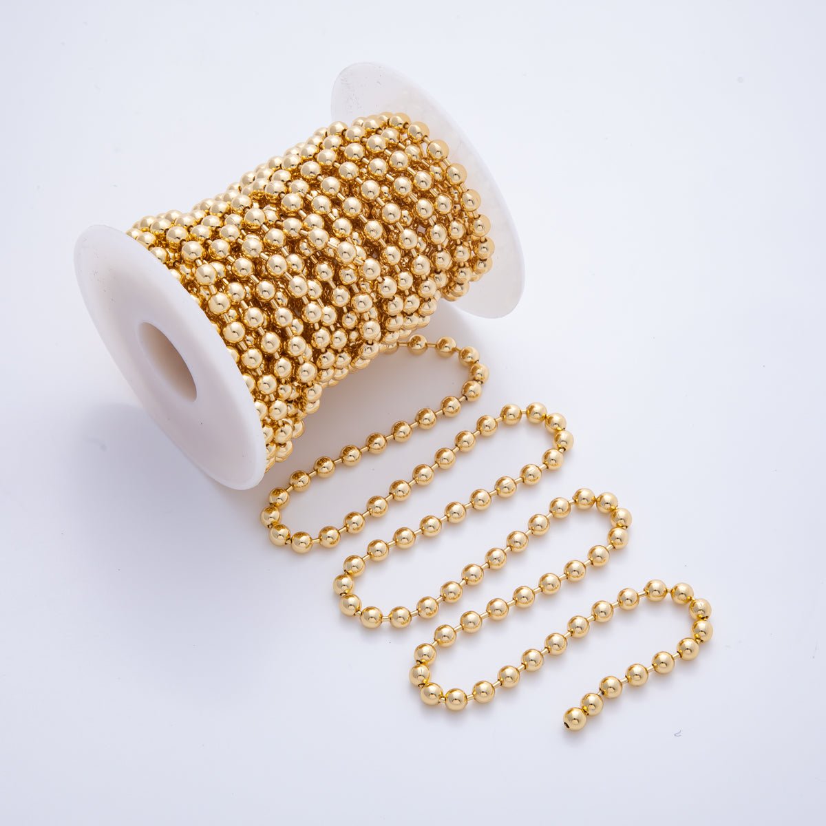 16K Gold Filled 5mm Ball Beads Unfinished Beads Chain by Yard | ROLL - 1688 - DLUXCA