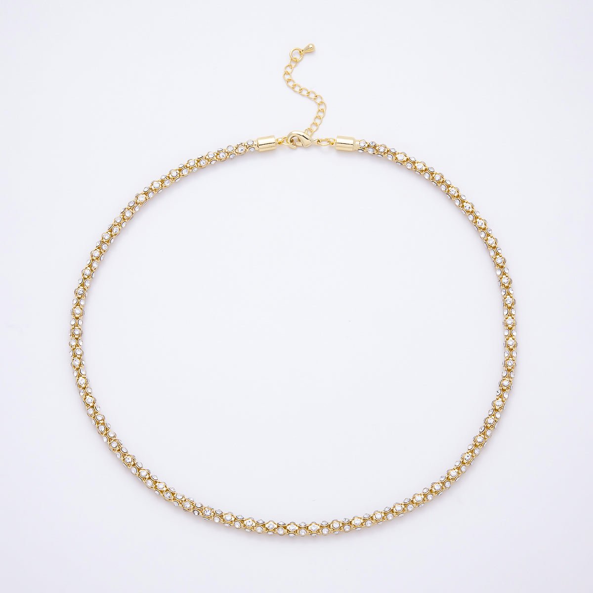 16K Gold Filled 5mm Clear Micro Paved CZ Crystal Round Tennis 18.5 Inch Necklace | WA-00315 - DLUXCA