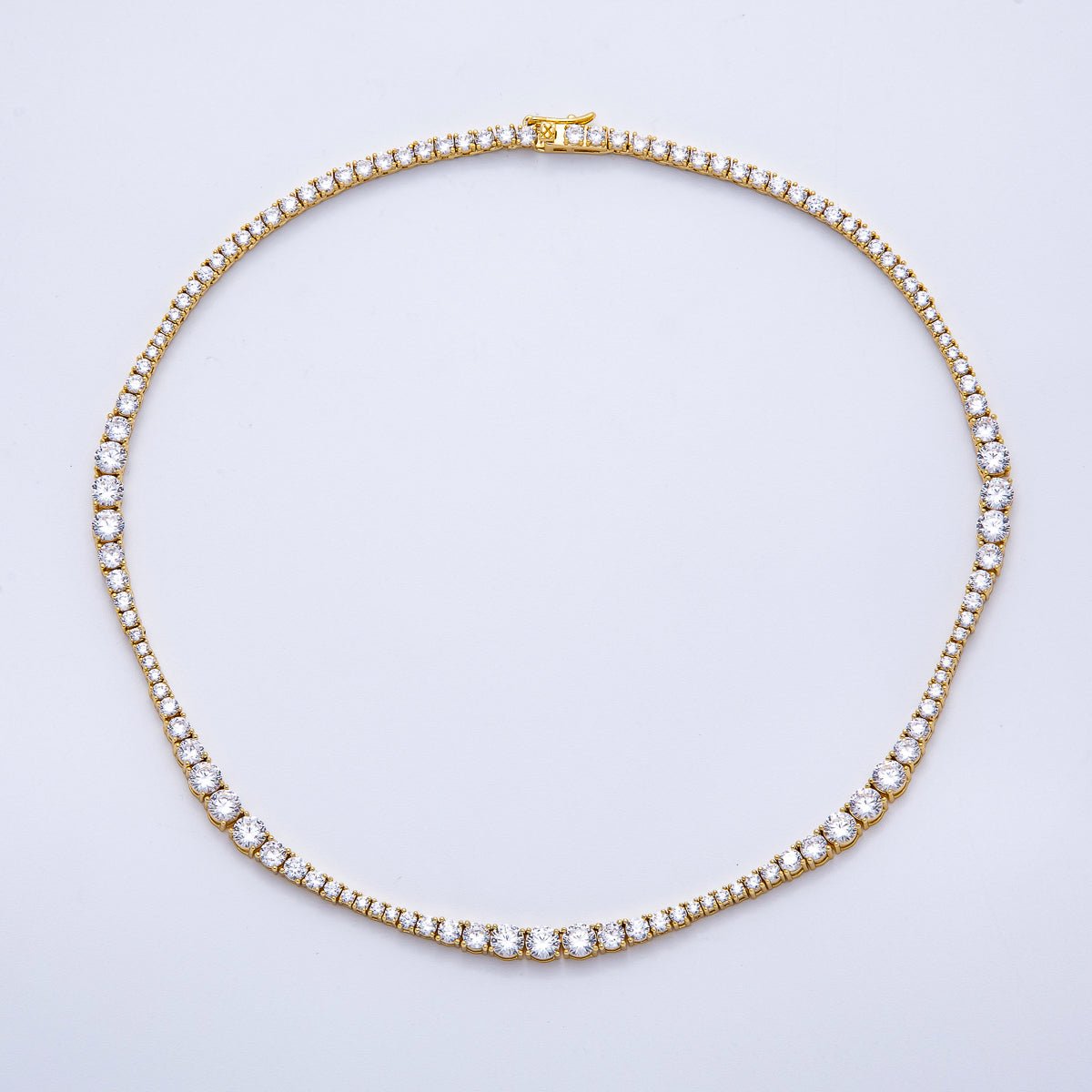 16K Gold Filled 5mm Clear Round CZ Graduated Tennis Chain 16.5 Inch Necklace | WA - 04249 - DLUXCA