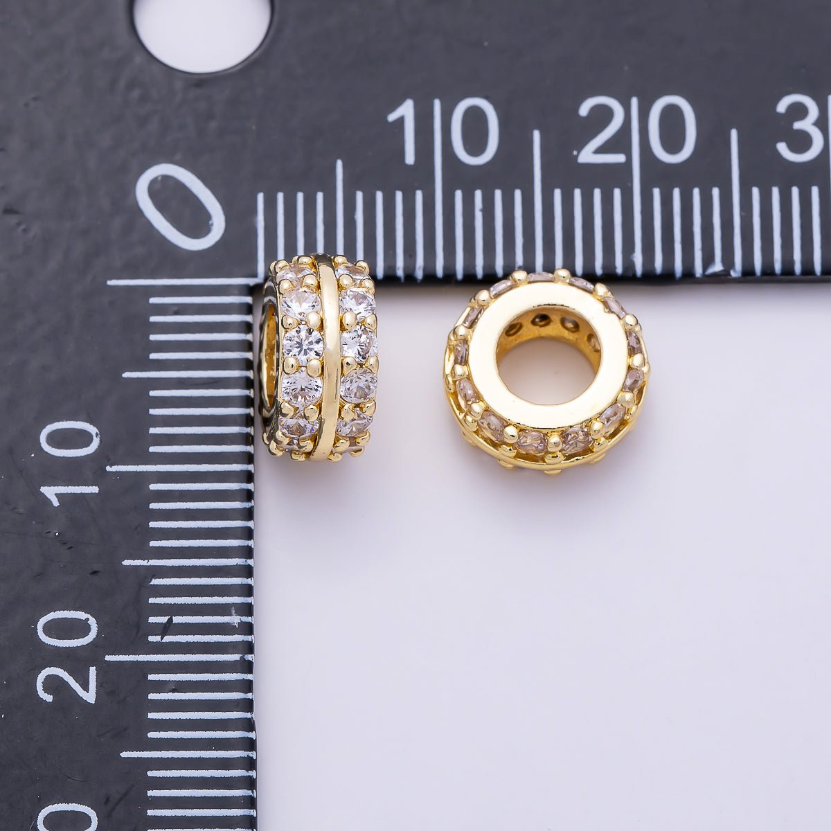 16K Gold Filled 5mm Double Micro Paved CZ Lined Rondelle Bead | Beads-00535 - DLUXCA