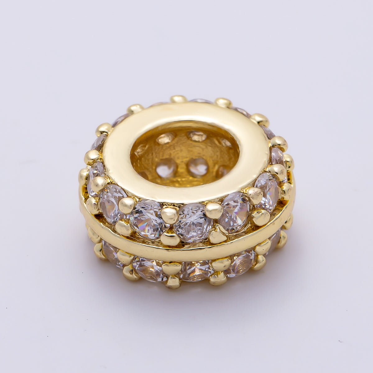 16K Gold Filled 5mm Double Micro Paved CZ Lined Rondelle Bead | Beads-00535 - DLUXCA
