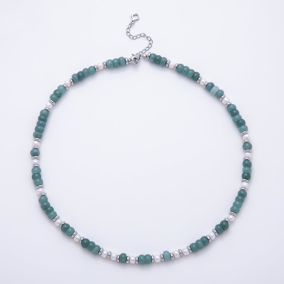 16K Gold Filled 5mm Green Aventurine Shell Pearl Rondelle Gemstone Chain 16.5 Inch Necklace | WA-00214 - DLUXCA