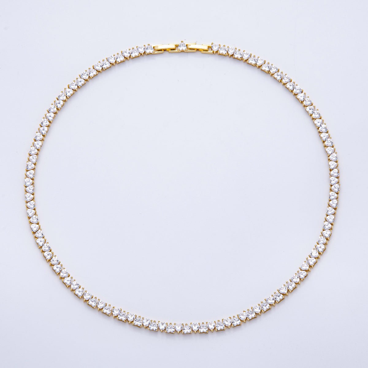 16K Gold Filled 5mm Mini Heart CZ Tennis Chain 17 Inch Adjustable Necklace | WA - 04240 - DLUXCA