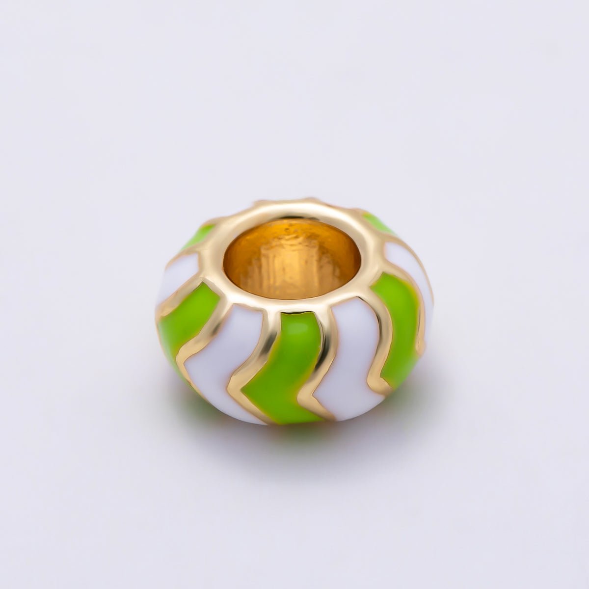16K Gold Filled 5mm Multicolor Chevron Enamel Large Hole Rondelle Bead | Beads-00502 ~ Beads-00513 - DLUXCA