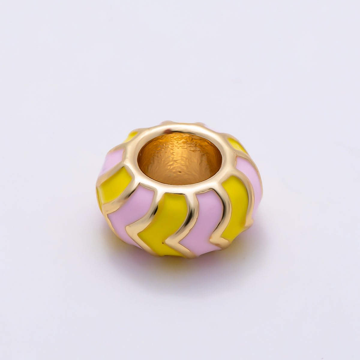16K Gold Filled 5mm Multicolor Chevron Enamel Large Hole Rondelle Bead | Beads-00502 ~ Beads-00513 - DLUXCA