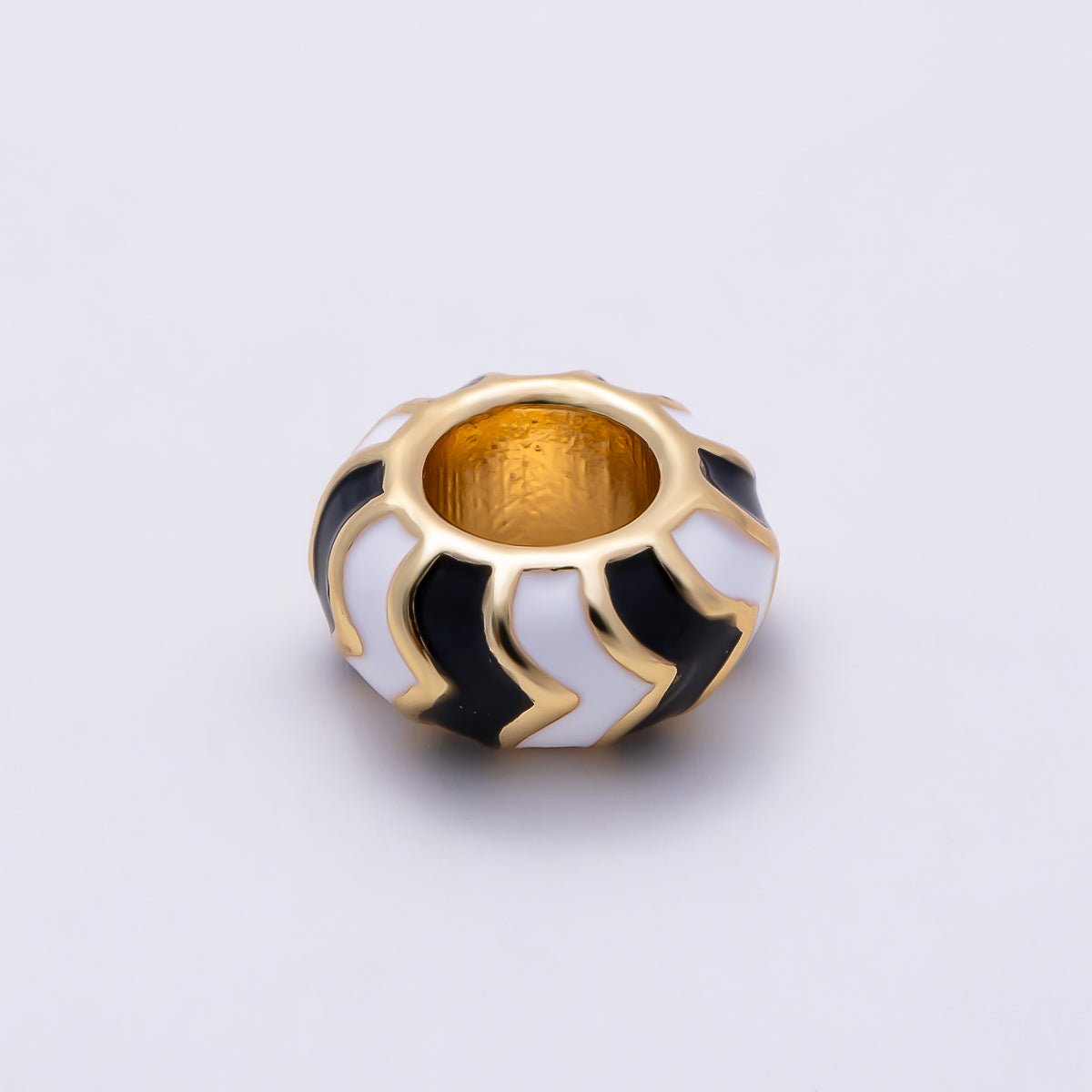 16K Gold Filled 5mm Multicolor Chevron Enamel Large Hole Rondelle Bead | Beads-00502 ~ Beads-00513 - DLUXCA