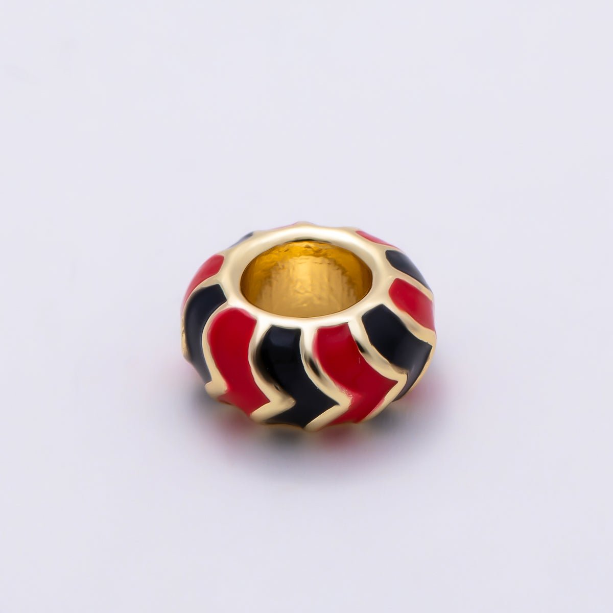 16K Gold Filled 5mm Multicolor Chevron Enamel Large Hole Rondelle Bead | Beads-00502 ~ Beads-00513 - DLUXCA