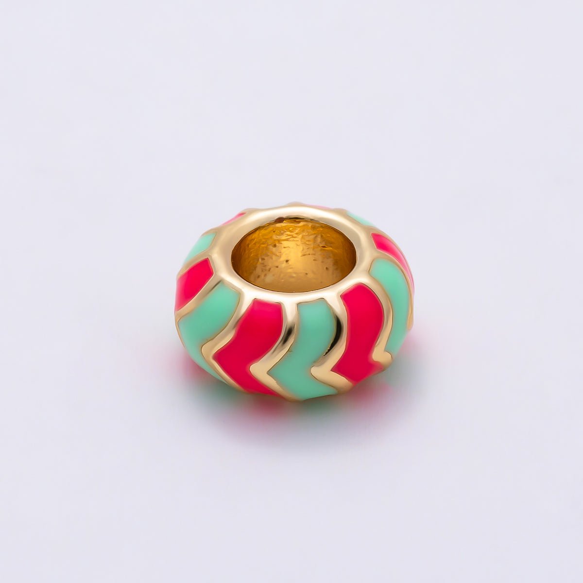 16K Gold Filled 5mm Multicolor Chevron Enamel Large Hole Rondelle Bead | Beads-00502 ~ Beads-00513 - DLUXCA