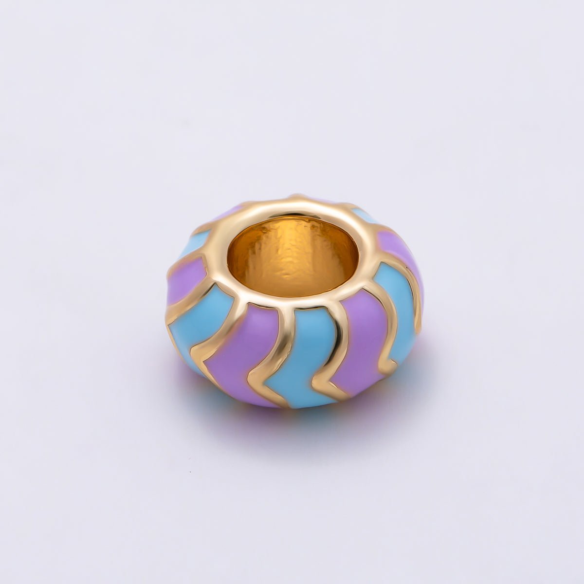 16K Gold Filled 5mm Multicolor Chevron Enamel Large Hole Rondelle Bead | Beads-00502 ~ Beads-00513 - DLUXCA