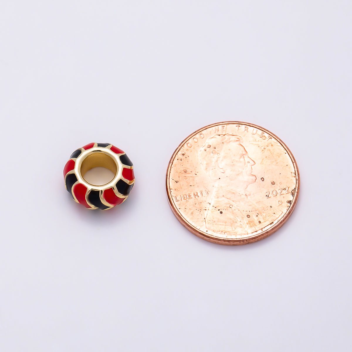 16K Gold Filled 5mm Multicolor Chevron Enamel Large Hole Rondelle Bead | Beads-00502 ~ Beads-00513 - DLUXCA