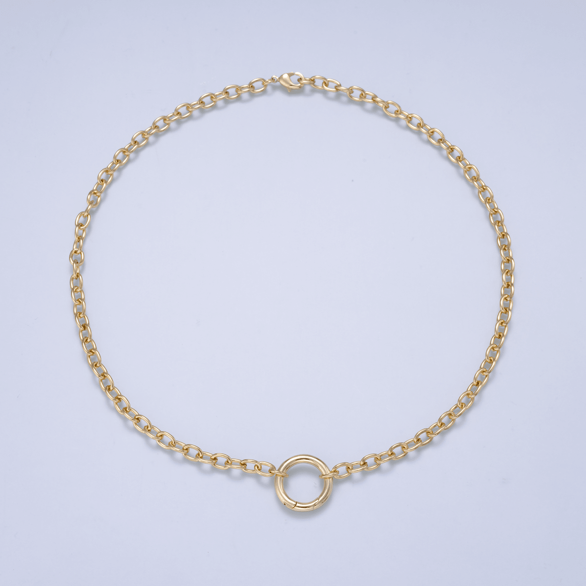 16K Gold Filled 5mm Push Gate Charm Connector Holder Ring Cable Chain 18 Inch Necklace - DLUXCA
