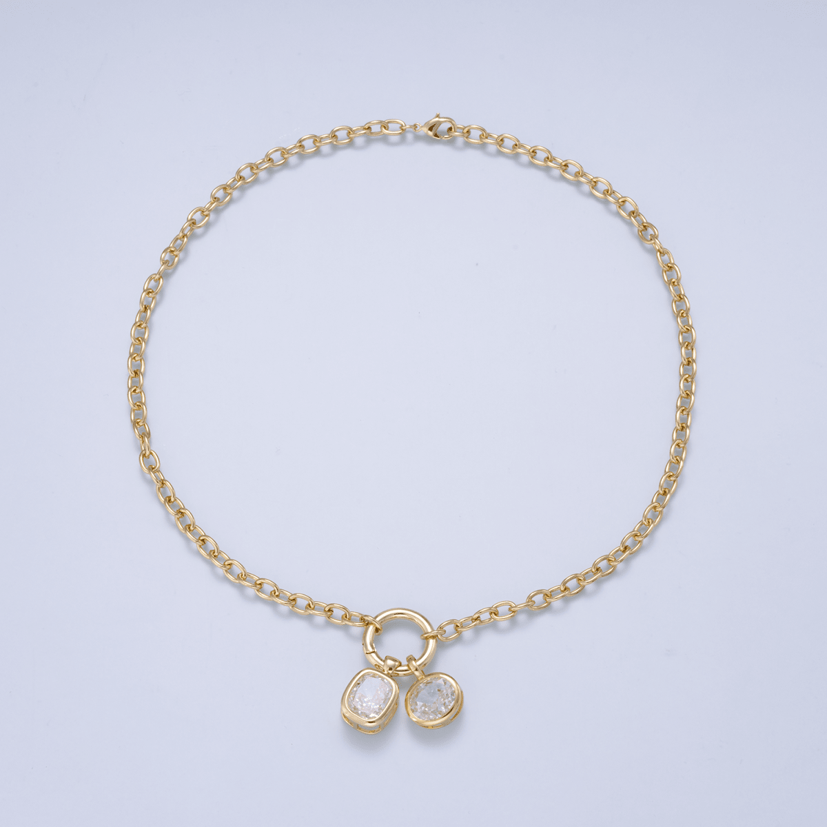 16K Gold Filled 5mm Push Gate Charm Connector Holder Ring Cable Chain 18 Inch Necklace - DLUXCA