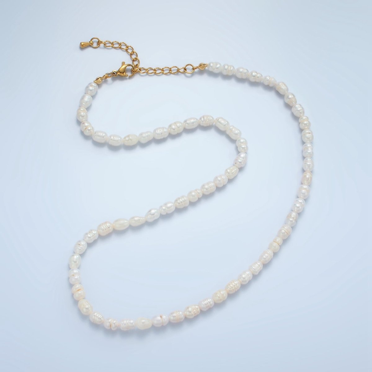 16K Gold Filled 5mm Ringed Freshwater Pearl 16 Inch Necklace w. Extender | WA - 2627 - DLUXCA