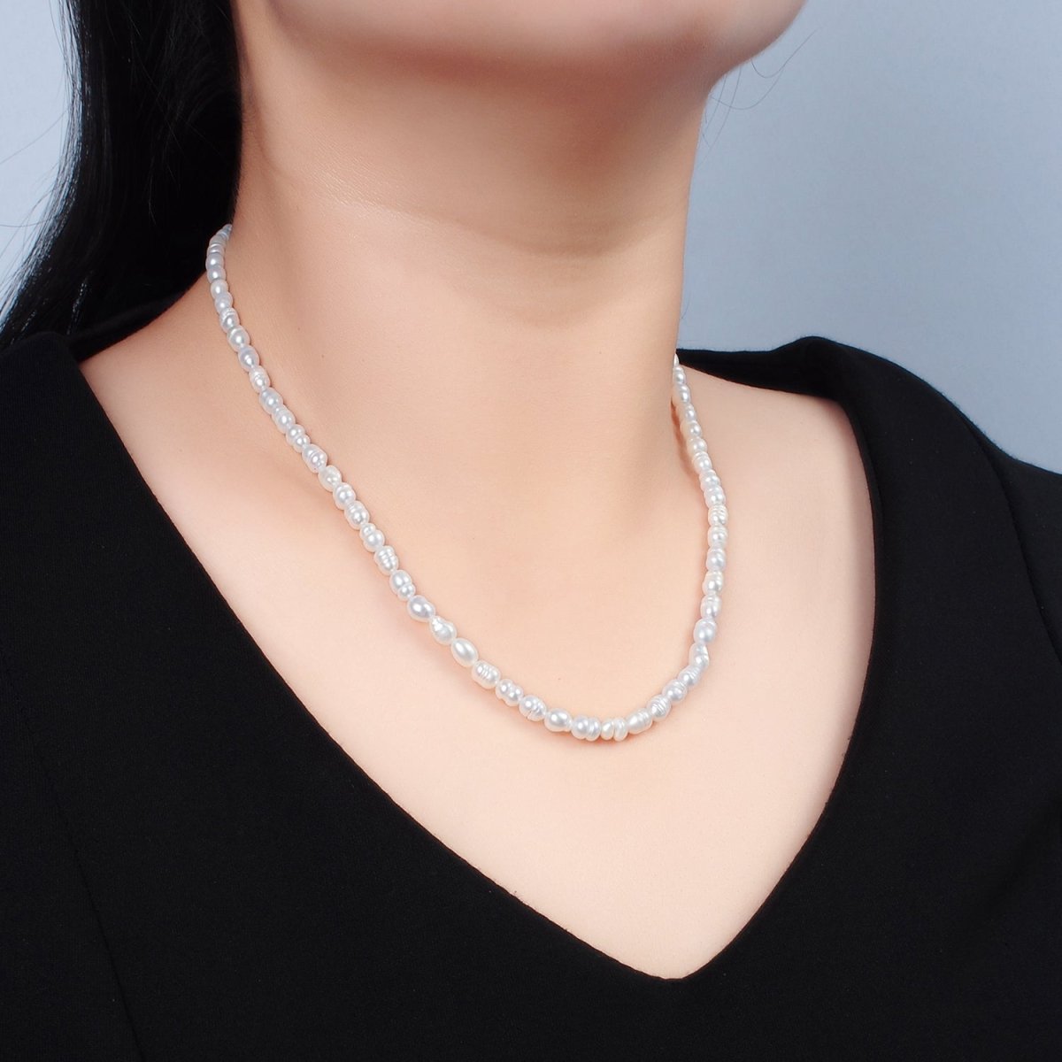 16K Gold Filled 5mm Ringed Freshwater Pearl 16 Inch Necklace w. Extender | WA - 2627 - DLUXCA