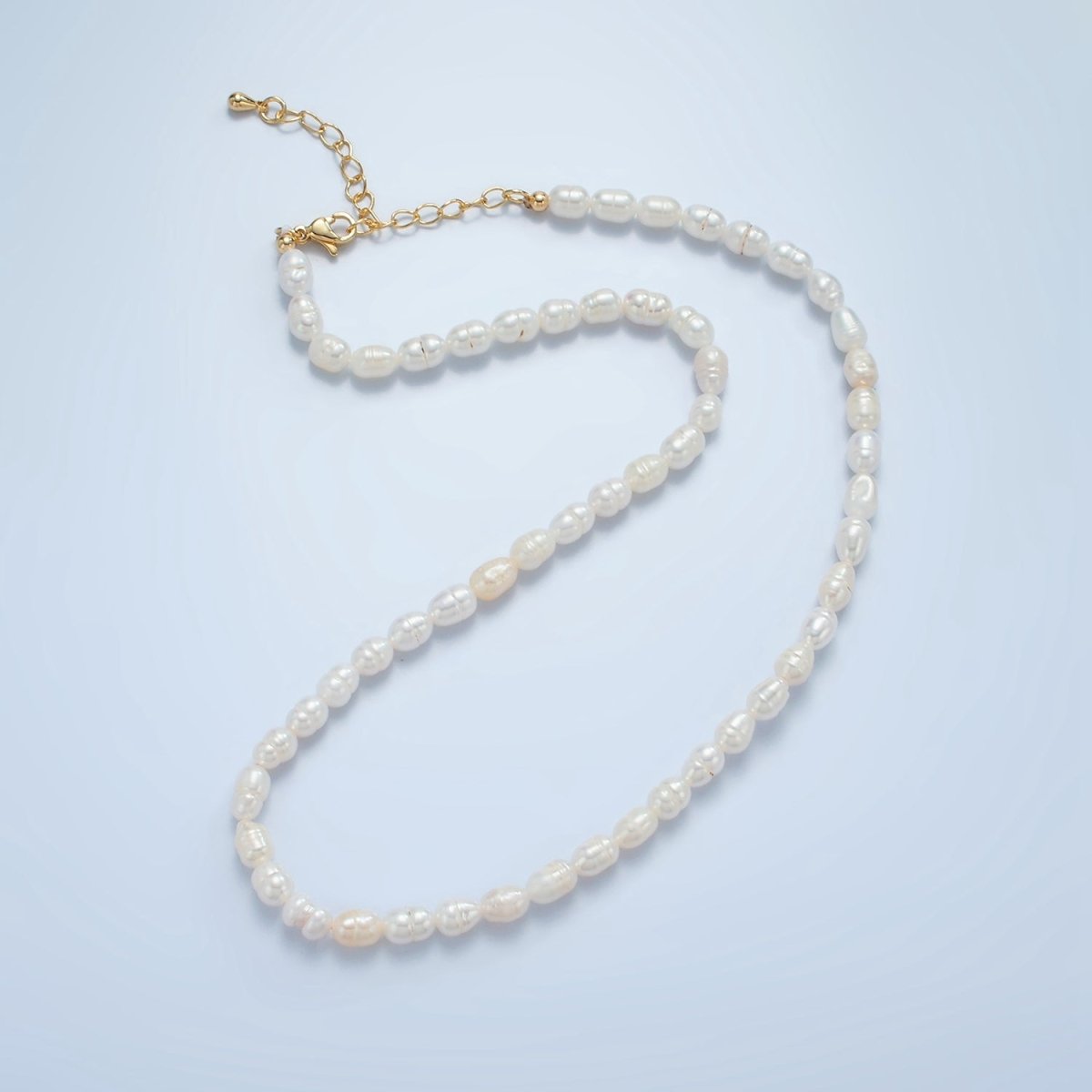 16K Gold Filled 5mm Ringed Peach White Freshwater Pearl 14.5 Inch Necklace w. Extender | WA - 2630 - DLUXCA