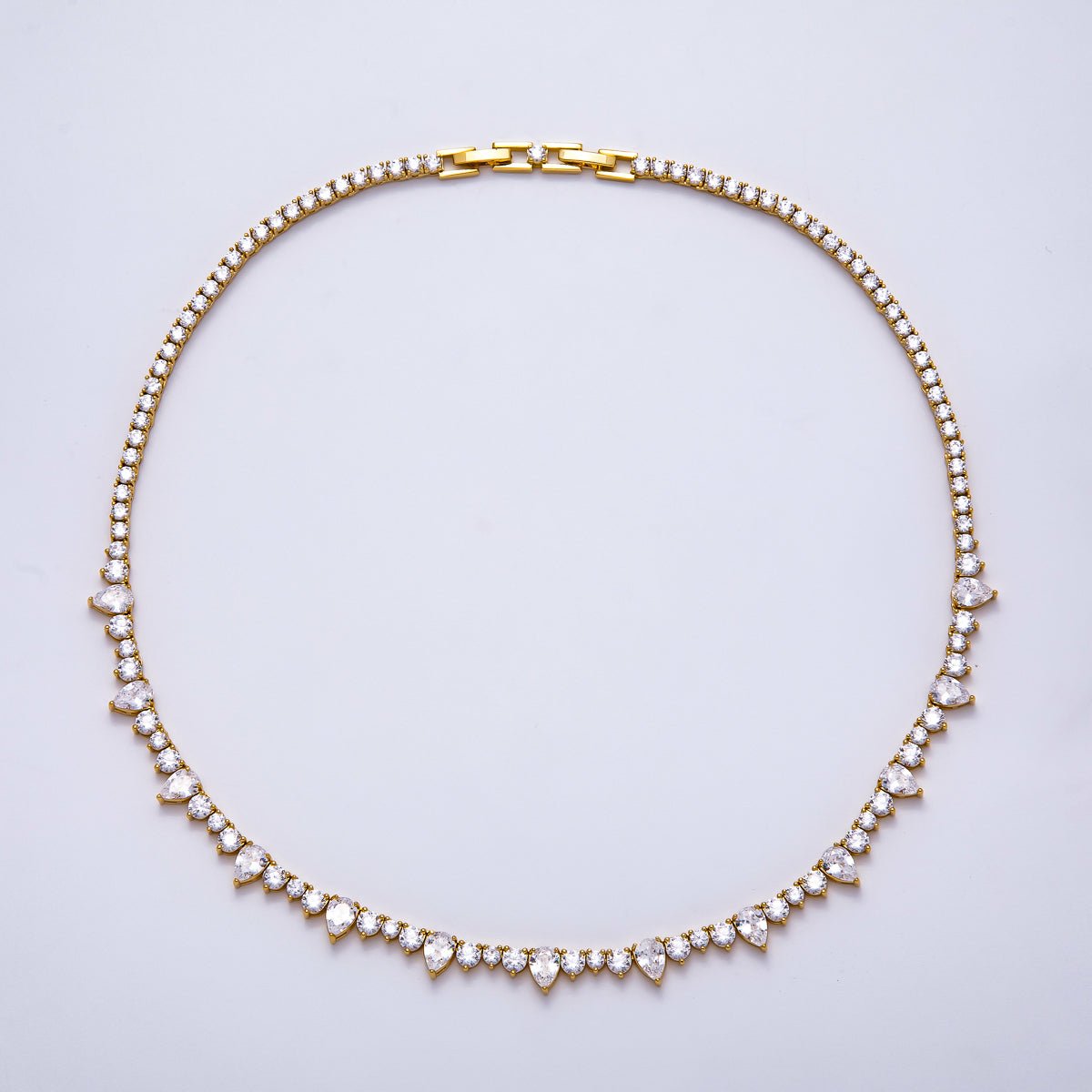16K Gold Filled 5mm Teardrop CZ Round Tennis Chain 17 Inch Adjustable Necklace | WA - 04344 - DLUXCA