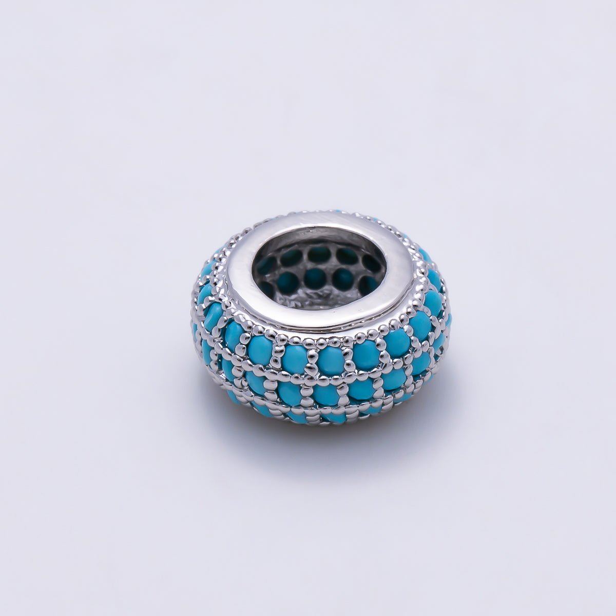 16K Gold Filled 5mm Turquoise Micro Paved Rondelle Bead in Gold & Silver | Beads-00518 Beads-00519 - DLUXCA
