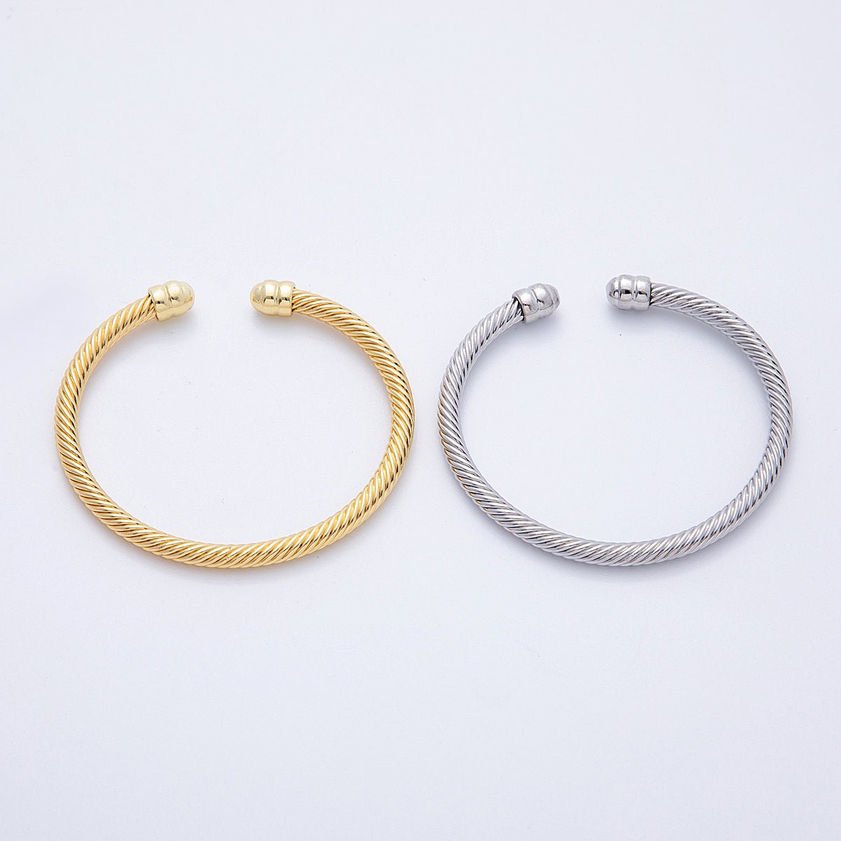 16K Gold Filled 62mm Twisted Croissant Cuff Bracelet in Gold & Silver | WA4114 - DLUXCA