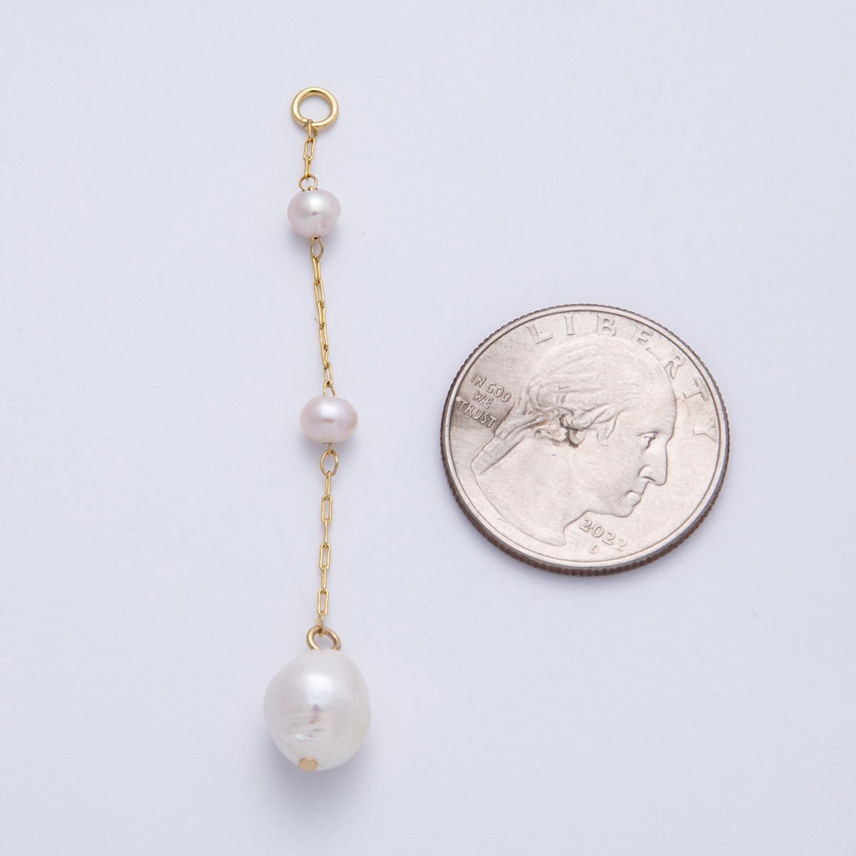 16K Gold Filled 65mm White Triple Ringed Button Shell Pearl Paperclip Chain Drop Charm | Charms - 00334 - DLUXCA
