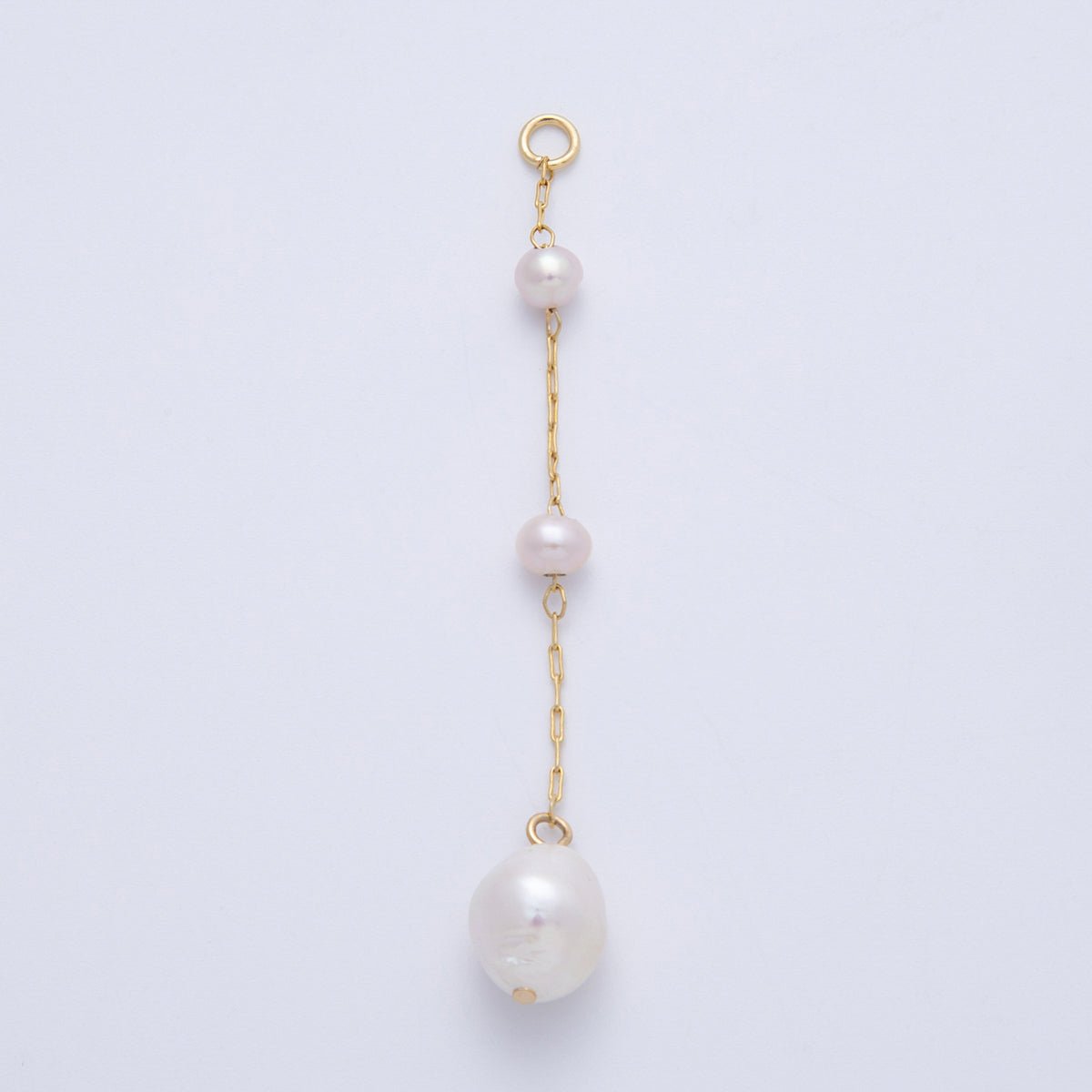 16K Gold Filled 65mm White Triple Ringed Button Shell Pearl Paperclip Chain Drop Charm | Charms - 00334 - DLUXCA