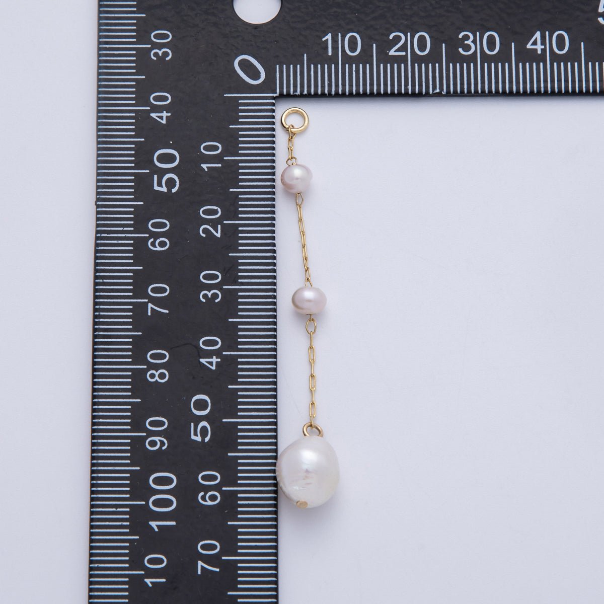 16K Gold Filled 65mm White Triple Ringed Button Shell Pearl Paperclip Chain Drop Charm | Charms - 00334 - DLUXCA