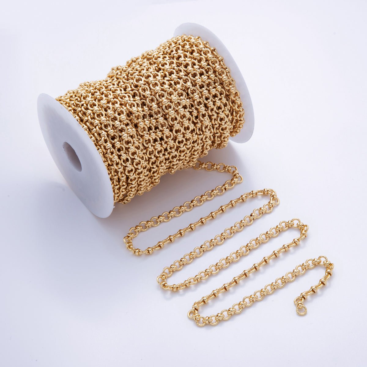 16K Gold Filled 6.8mm Rolo Figure Eight Link Unfinished Chain by Yard | Roll - 1567 - DLUXCA