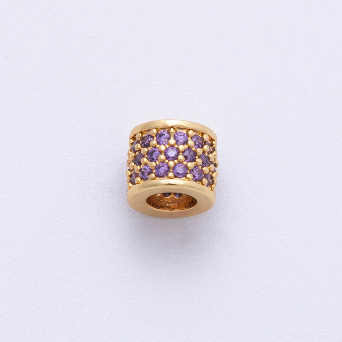 16K Gold Filled 6mm Black, Purple, Clear, Green, Blue, Fuchsia Micro Paved CZ Rondelle Bead | Beads - 000222~00027 - DLUXCA