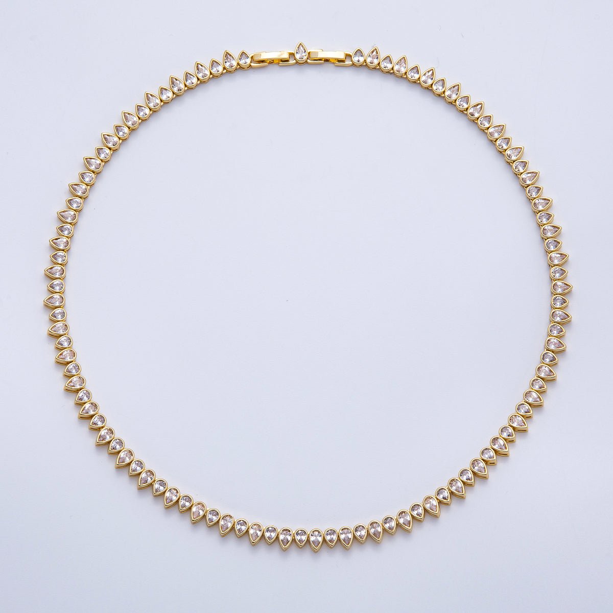 16K Gold Filled 6mm Clear CZ Teardrop Tennis Chain 16 Inch Adjustable Necklace | WA - 04243 - DLUXCA