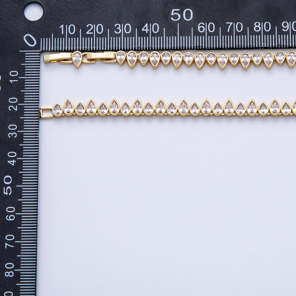 16K Gold Filled 6mm Clear CZ Teardrop Tennis Chain 16 Inch Adjustable Necklace | WA - 04243 - DLUXCA