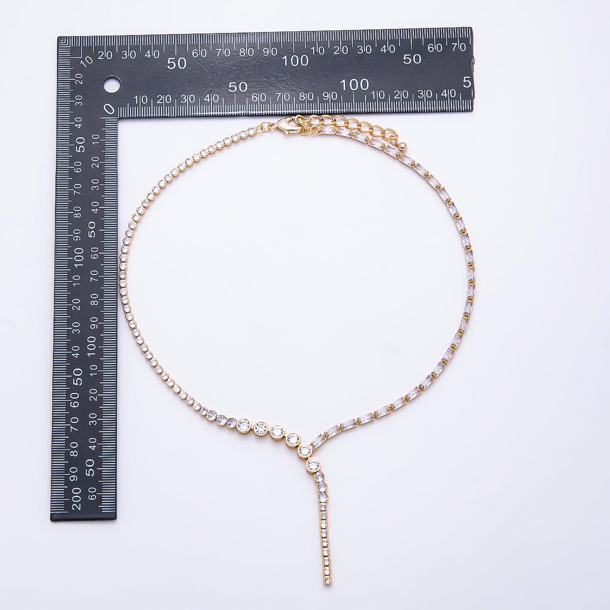 16K Gold Filled 6mm CZ Lariat Necklace Tennis Chain 17 Inch Choker Necklace | WA-00440 WA-00442 - DLUXCA