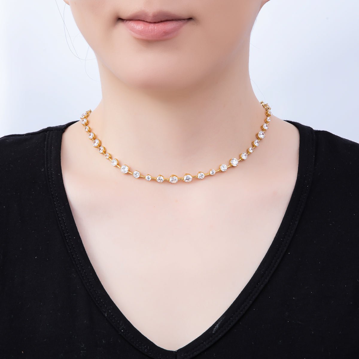 16K Gold Filled 6mm Graduated Tennis Chain 17 Inch Choker Necklace | WA - 04408 - DLUXCA