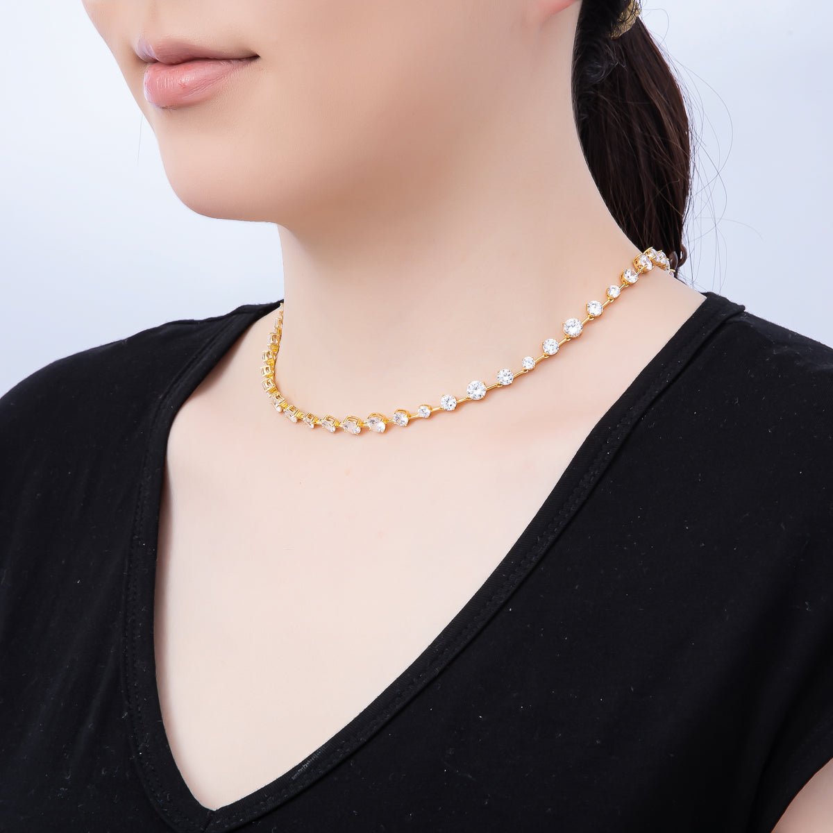 16K Gold Filled 6mm Graduated Tennis Chain 17 Inch Choker Necklace | WA - 04408 - DLUXCA