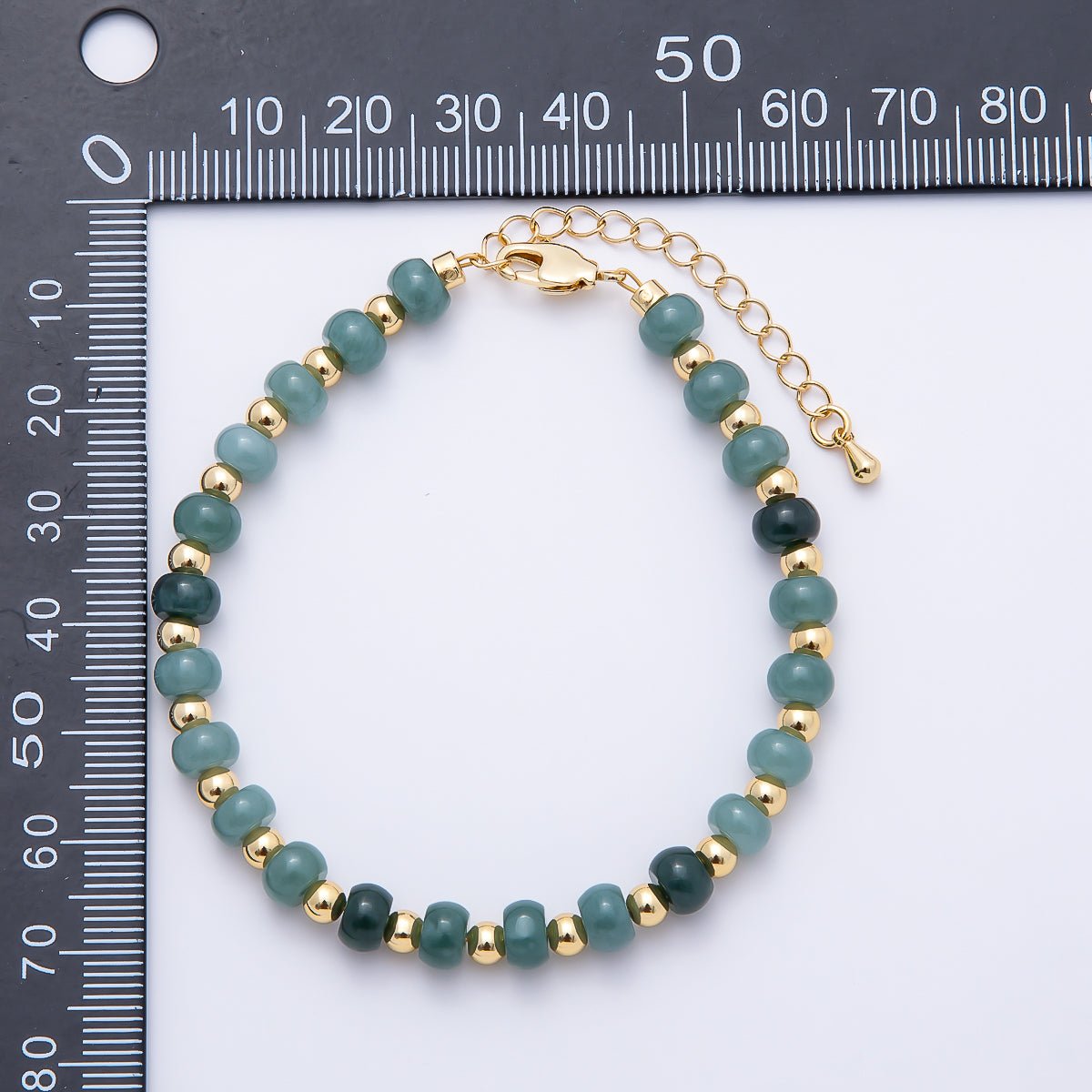 16K Gold Filled 6mm Green Aventurine Rondelle Gemstone Chain 7 Inch Bracelet w. Extender | WA-00217 - DLUXCA