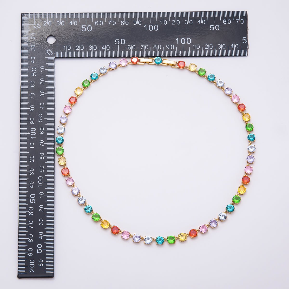 16K Gold Filled 6mm Multicolor Rainbow Round CZ Tennis Chain 17 Inch Adjustable Necklace | WA-04599 - DLUXCA
