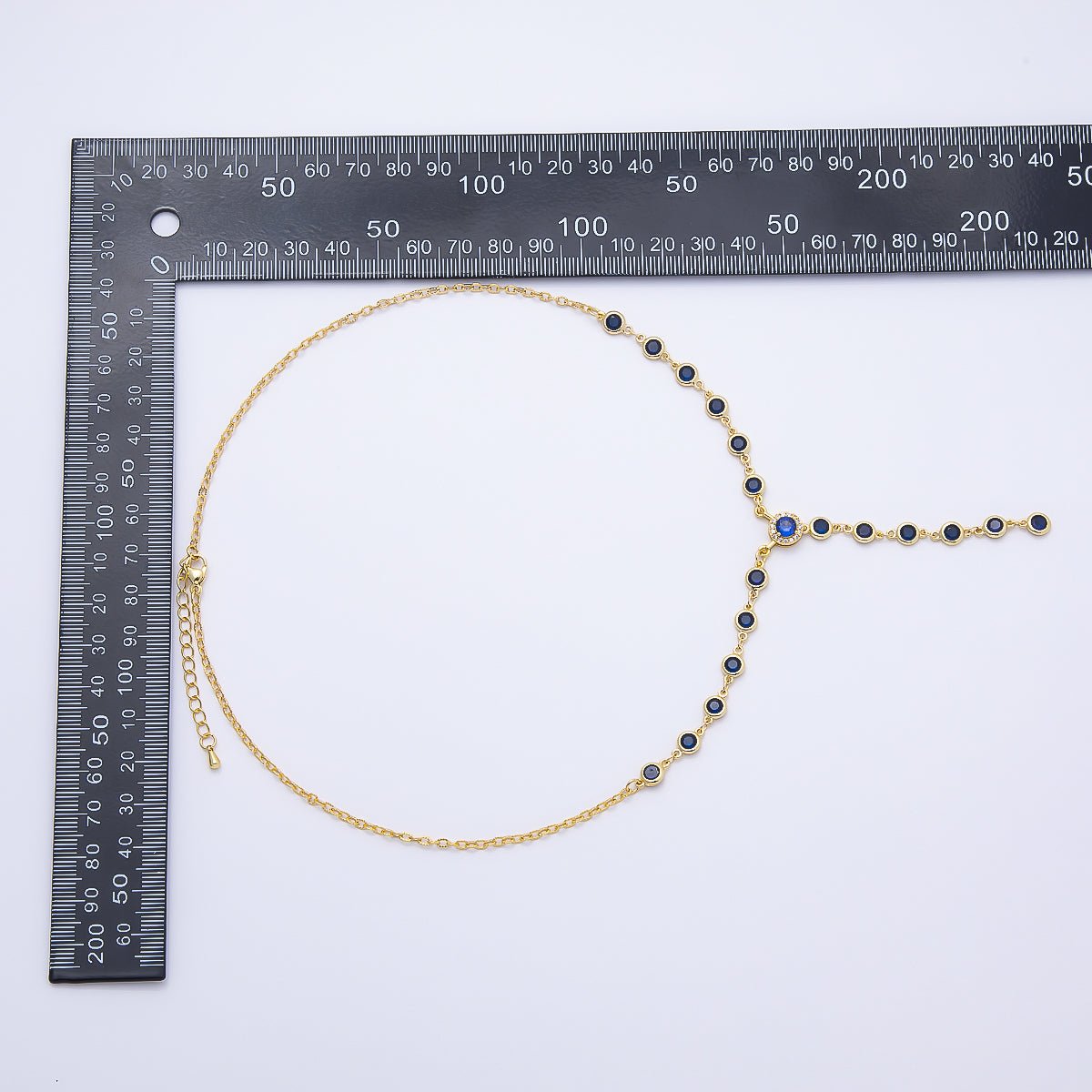 16K Gold Filled 6mm Purple Round Bezel Micro Paved CZ Lariat Cable Chain 17 Inch Necklace | WA-04724 - DLUXCA