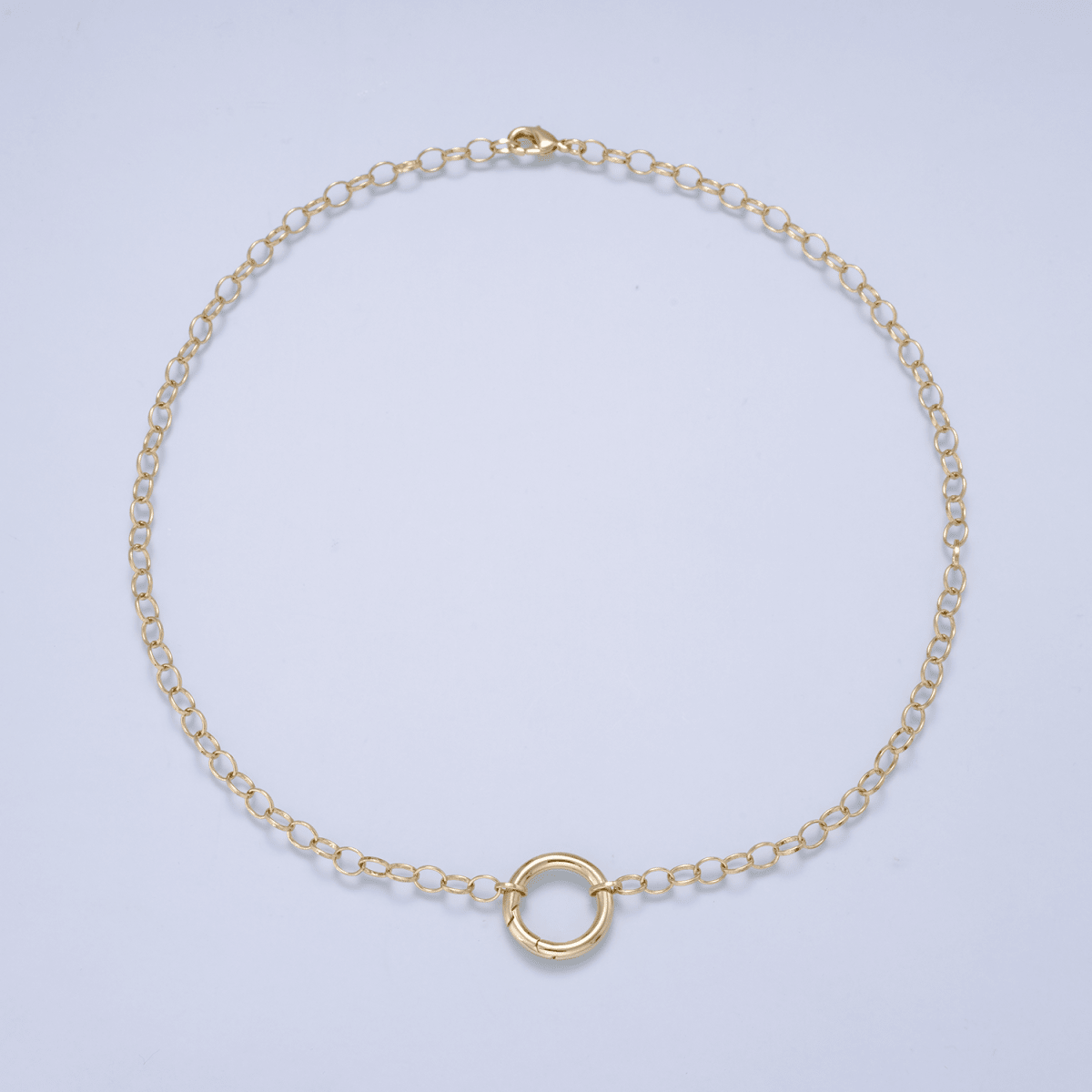 16K Gold Filled 6mm Push Gate Charm Connector Holder Ring Rolo Chain 18 Inch Necklace - DLUXCA