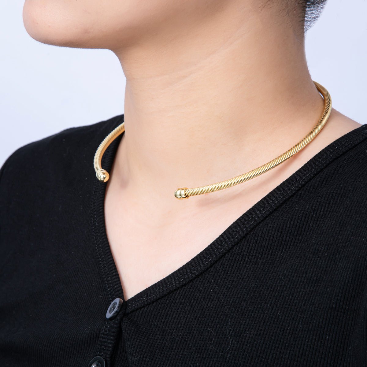 16K Gold Filled 6mm Twisted Croissant Cuff Collar Necklace | WA - 04156 - DLUXCA