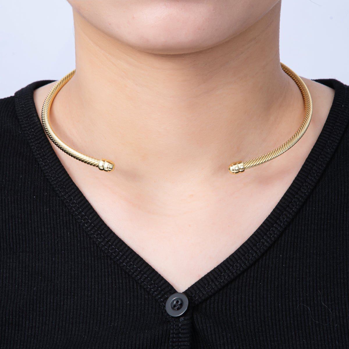 16K Gold Filled 6mm Twisted Croissant Cuff Collar Necklace | WA - 04156 - DLUXCA