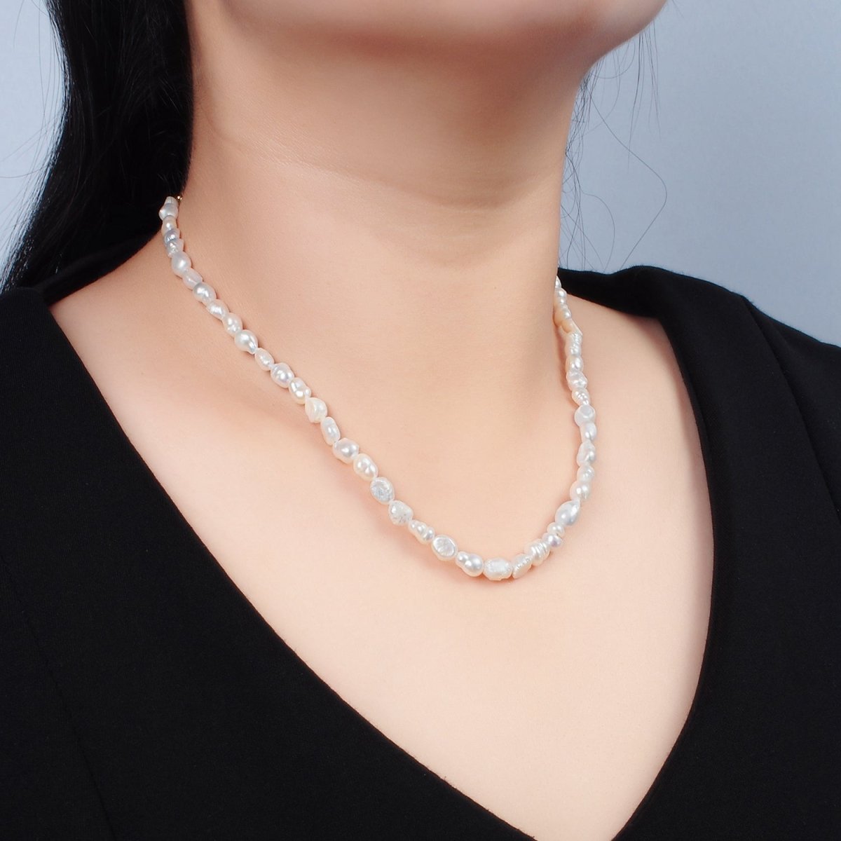 16K Gold Filled 6mm White Freshwater Pearl 16 Inch Choker Necklace | WA - 2657 - DLUXCA