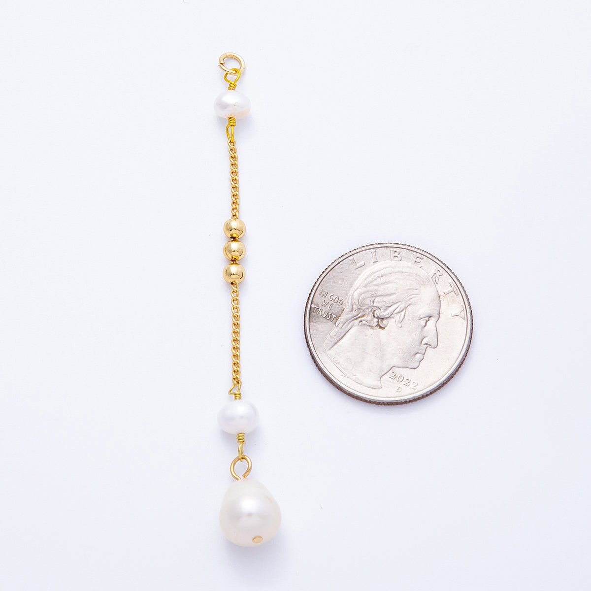 16K Gold Filled 70mm White Round Button Shell Pearl Bead Curb Chain Drop Charm | Charms - 00249 - DLUXCA