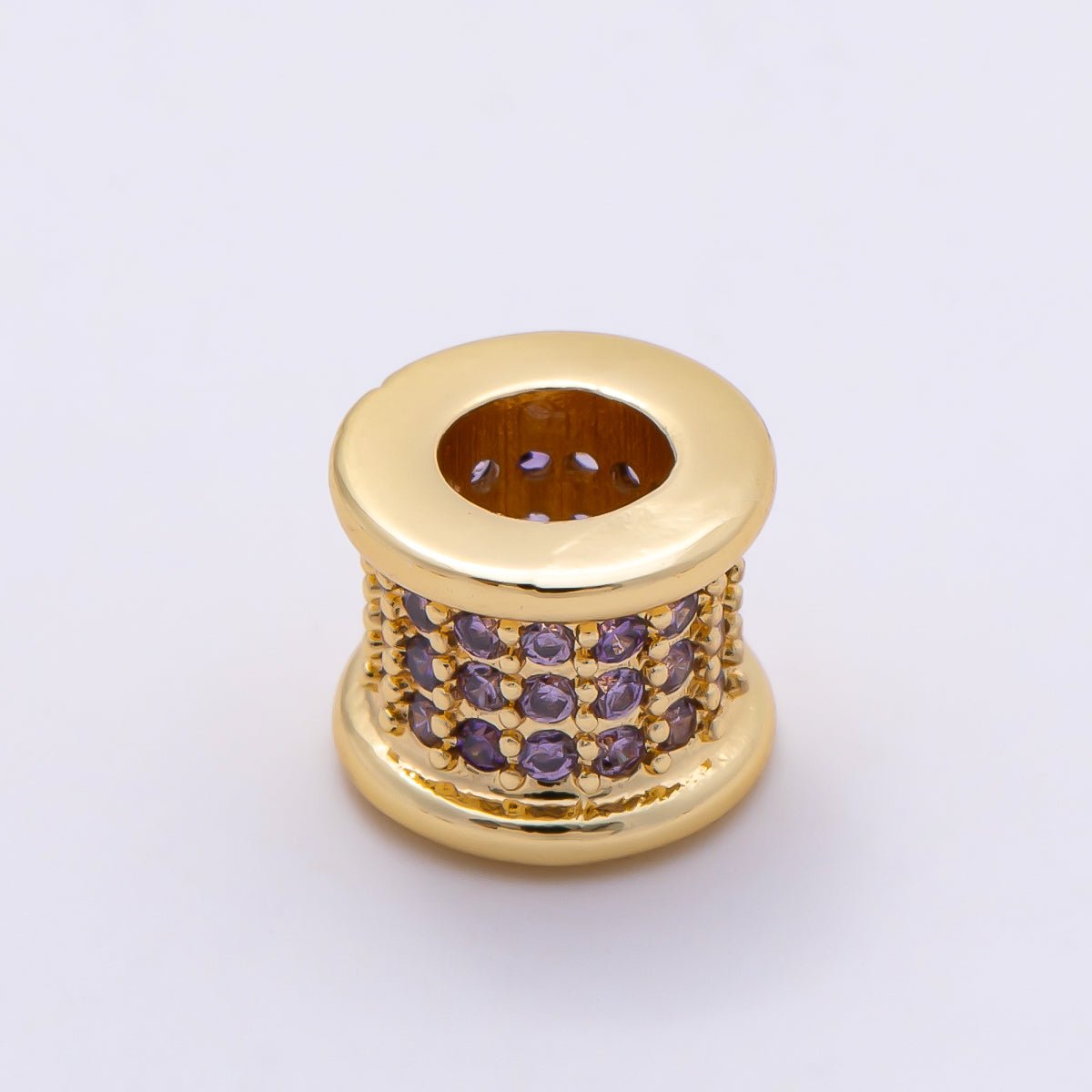 16K Gold Filled 7.5mm Birthstone Micro Paved CZ Wide Spacer Beads | Beads-00351 ~ Beads-00362 - DLUXCA