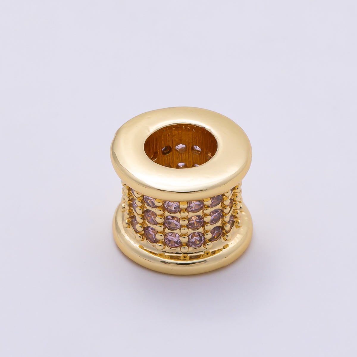 16K Gold Filled 7.5mm Birthstone Micro Paved CZ Wide Spacer Beads | Beads-00351 ~ Beads-00362 - DLUXCA