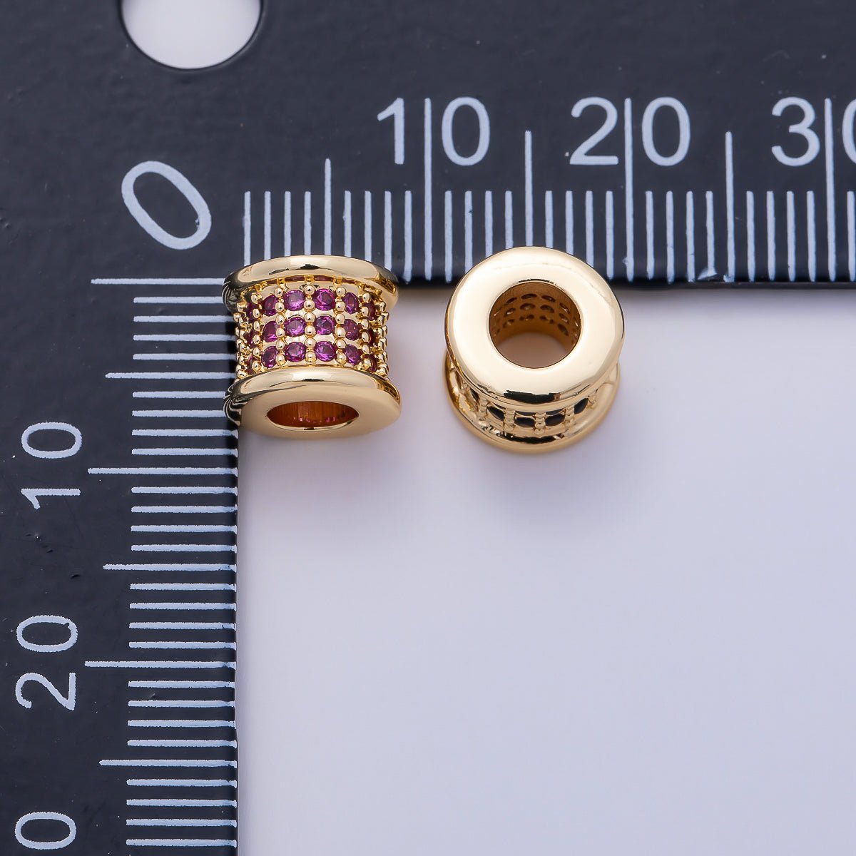 16K Gold Filled 7.5mm Birthstone Micro Paved CZ Wide Spacer Beads | Beads-00351 ~ Beads-00362 - DLUXCA