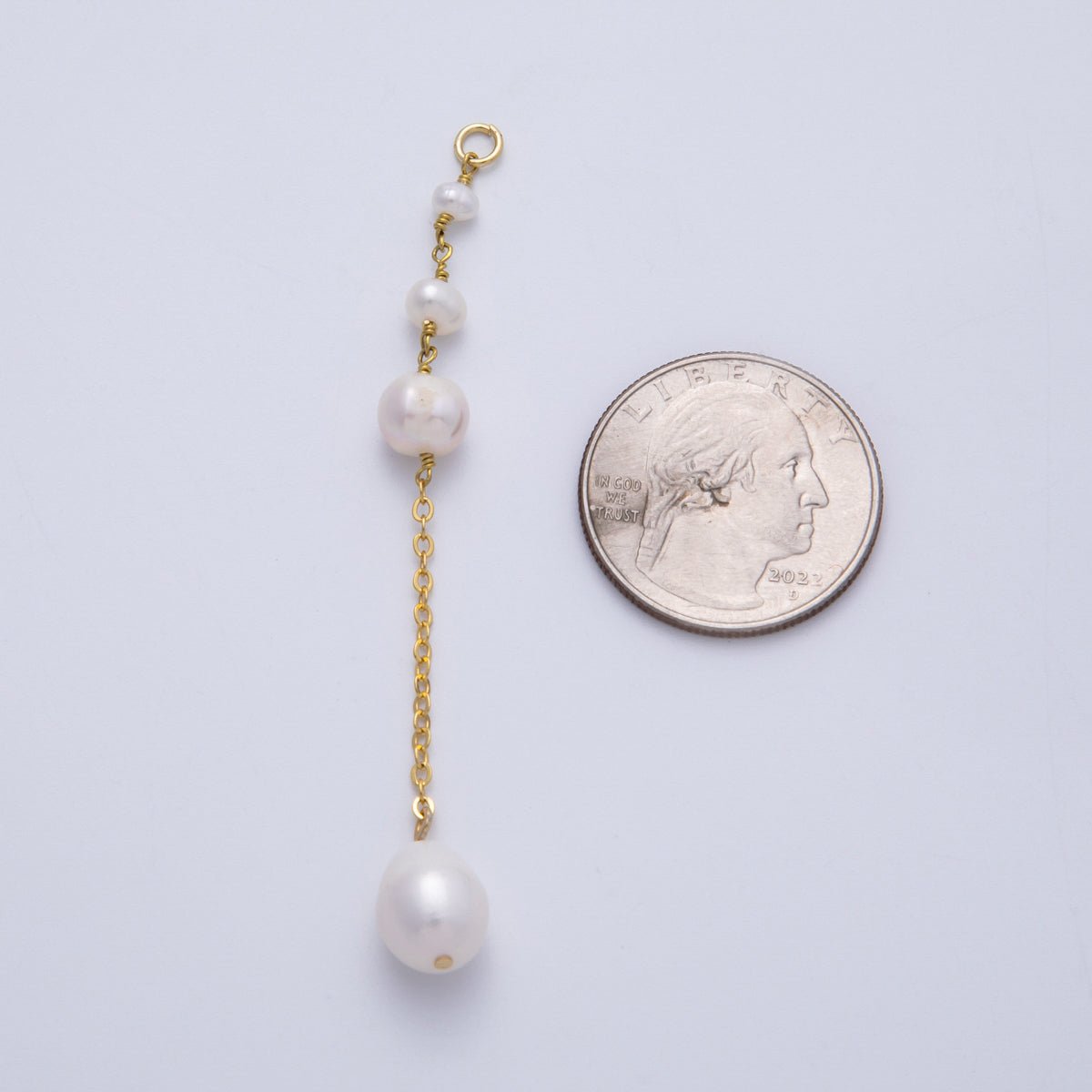 16K Gold Filled 75mm White Button Shell Pearl Cable Chain Drop Charm | Charms - 00335 - DLUXCA
