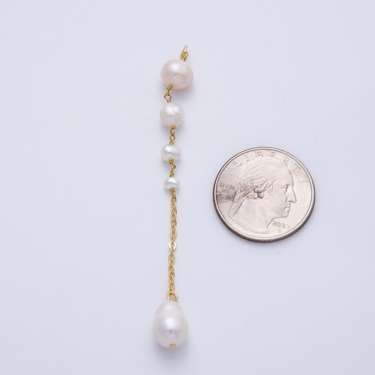 16K Gold Filled 78mm White Pink Ringed Button Shell Pearl Cable Chain Drop Charm | Charms - 00333 - DLUXCA