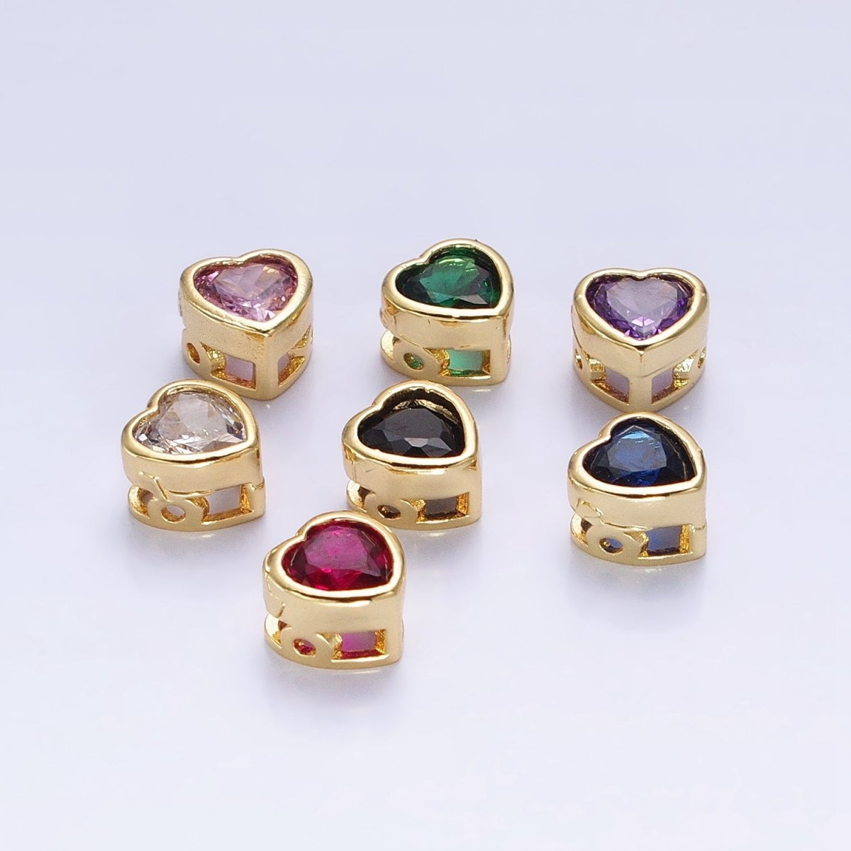 16K Gold Filled 7mm Colorful CZ Heart Bead Charm Spacer | B - 797 B - 798 B - 344 B - 800 - DLUXCA