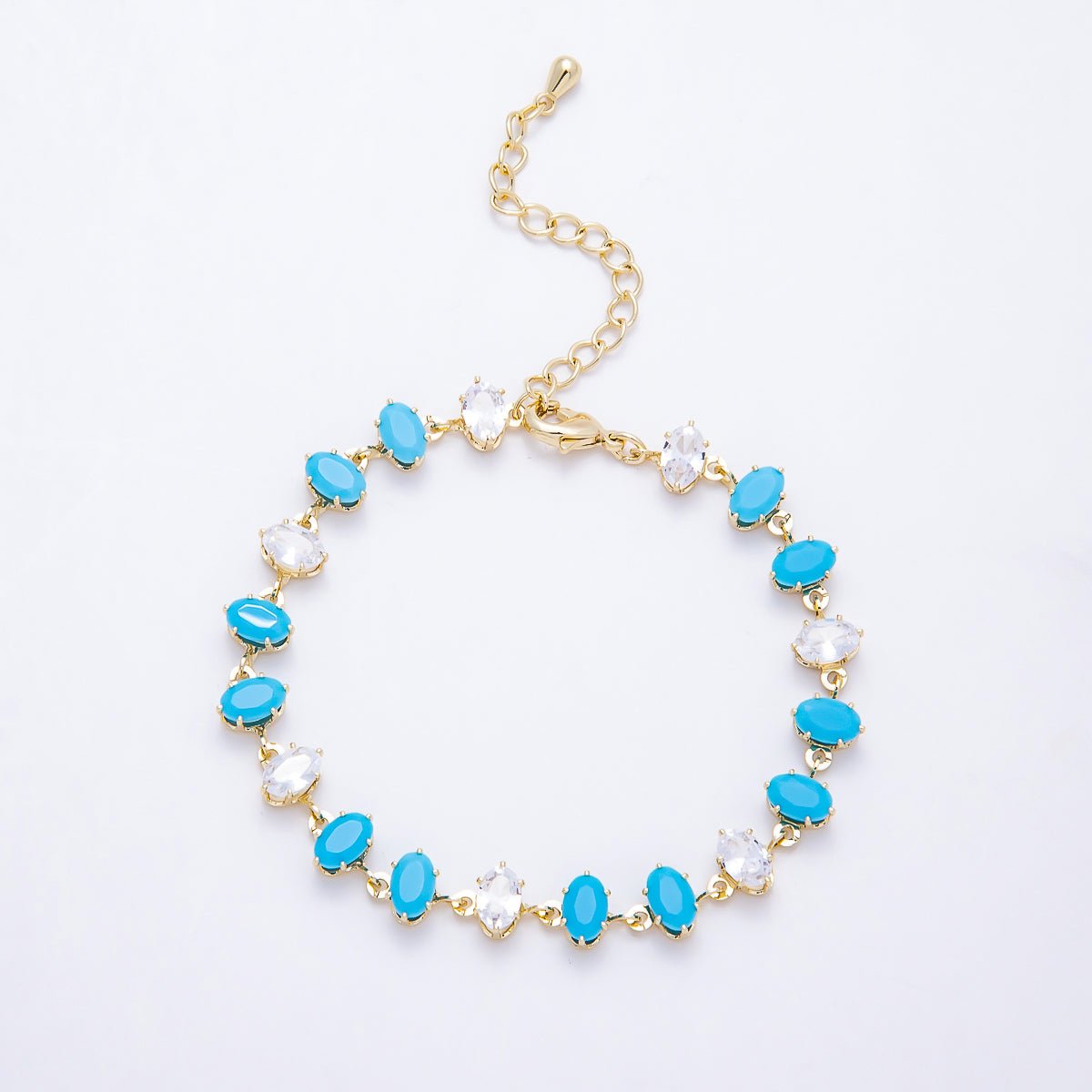 16K Gold Filled 7mm Double Turquoise Marquise CZ Station Necklace and Bracelet Set | WA-00419 - DLUXCA
